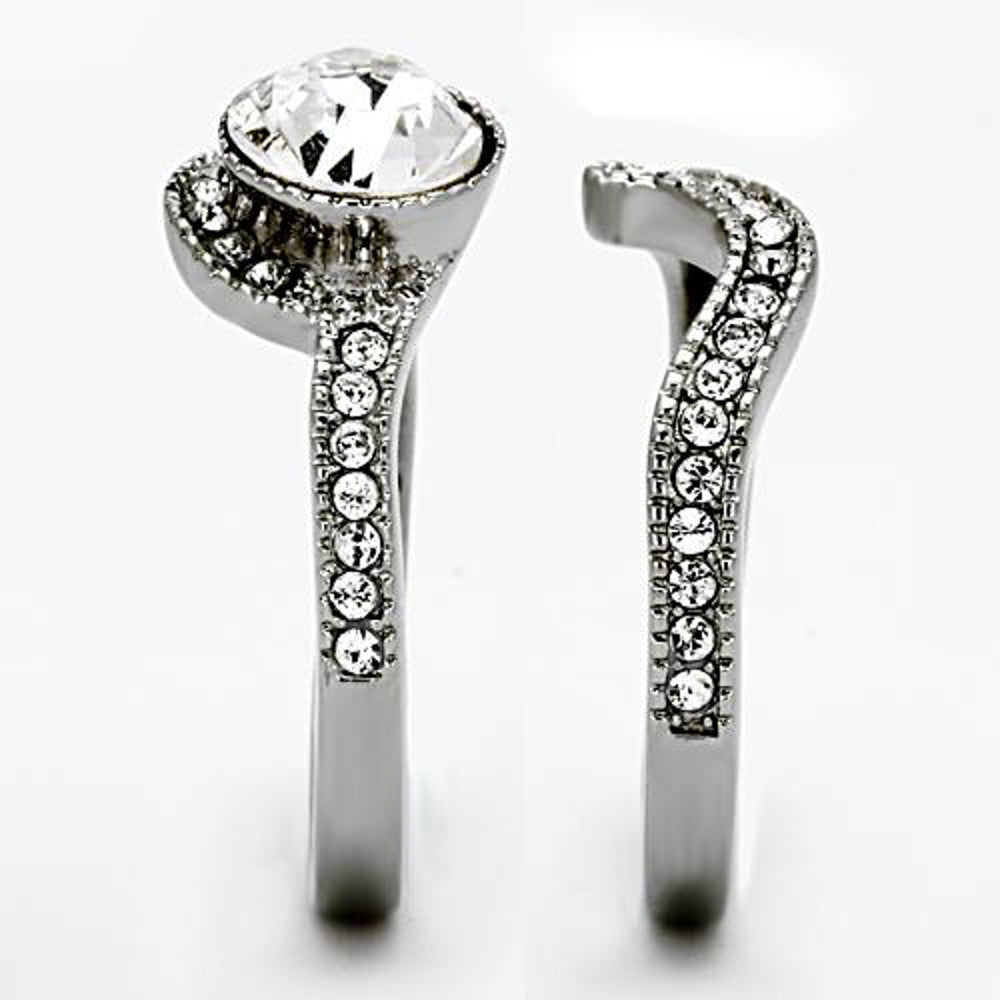 ARTK1155 Stainless Steel 2.25 Ct Round Cubic Zirconia 316 Wedding Band Ring Set Sz 5-10